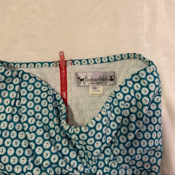 Retro strapless dress, teal number print, size S - Picture 6 of 7